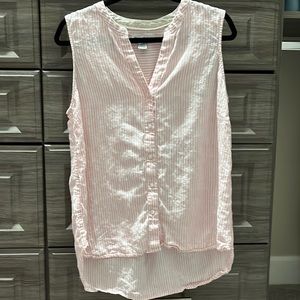 Sleeveless,button up Tommy Bahama shirt. Pink and white stripes. Size L